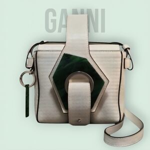 Ganni Leather Micro Crossbody Box Bag In Egret Color & Dustbag-Like New